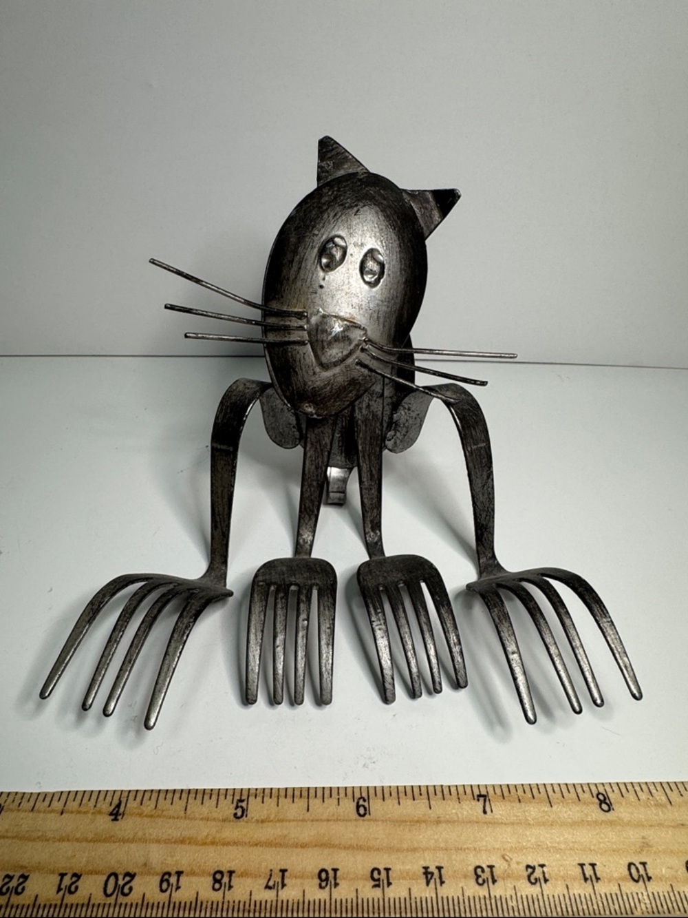 Metal Cat Sculpture Figurine Made of Forks & Spoons Artisan Made